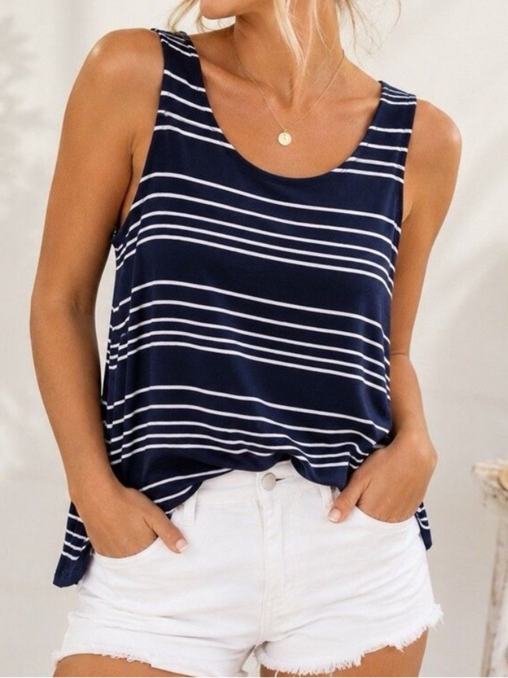 NEVER WORN BANANA REPUBLIC SOFT MODAL TANK TOP NAVY WHITE STRIPES MEDIUM